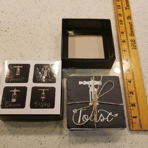 Set Of 4 Black Stone Wine Cork Coasters NIB 4x4" - Picture 1 of 3